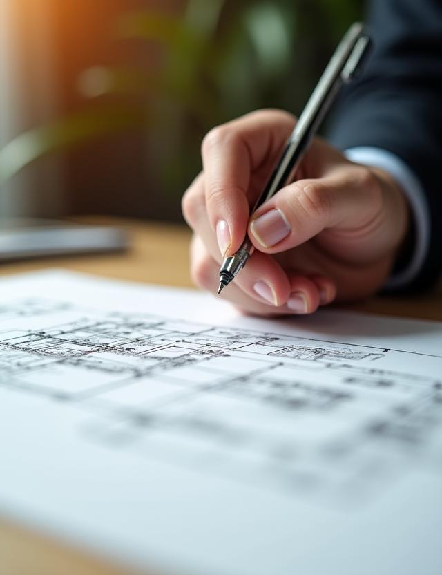 建築家の手元と図面