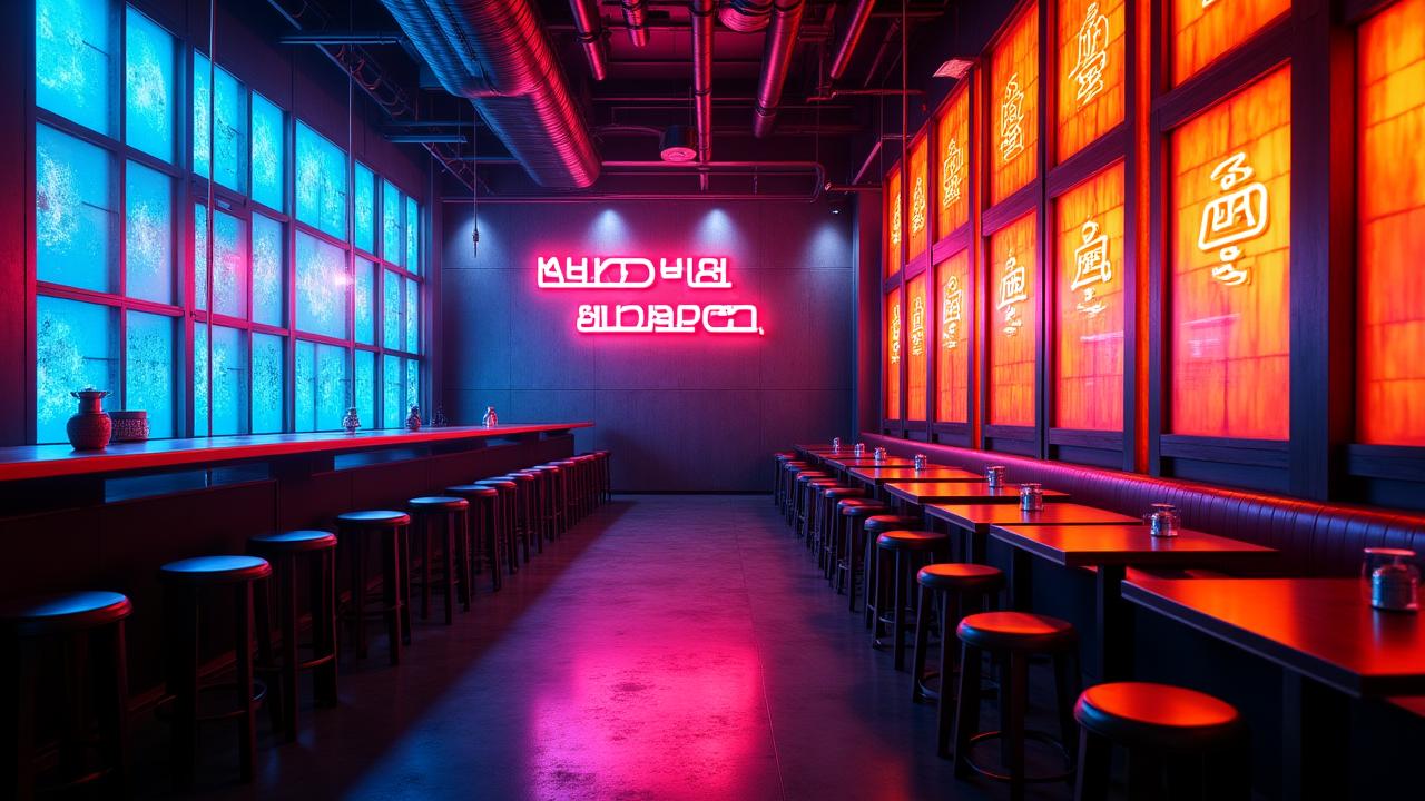 NEON BEAT カラオケラウンジのスタイリッシュな内装