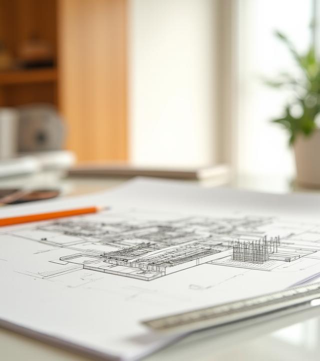 清潔感のあるモダンな建築設計事務所のデスク風景